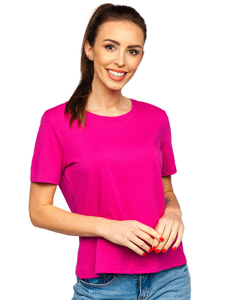 Fuksja-T-shirt-damski-bez-nadruku-Denley