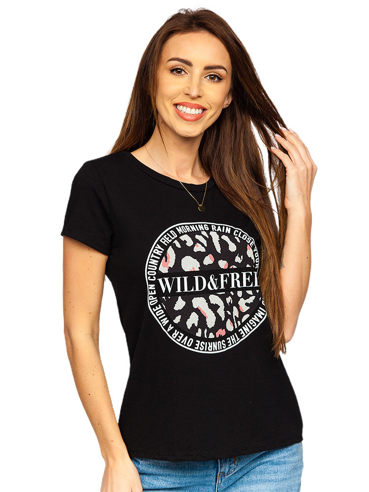 Czarny-t-shirt-damski-z-nadrukiem-Denley