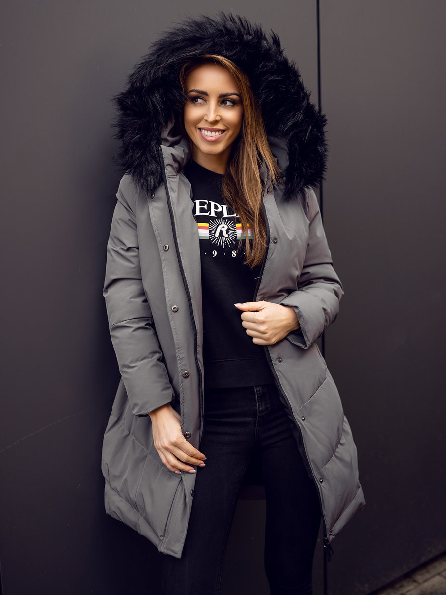 Grafitowa-pikowana-kurtka-damska-zimowa-z-kapturem-Denley