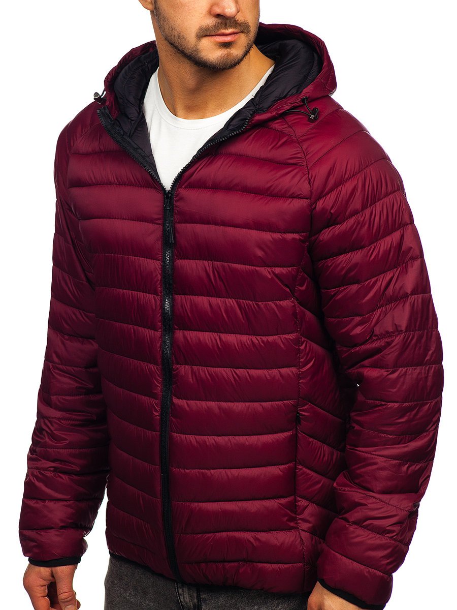 Bordowa-pikowana-przejsciowa-kurtka-meska-z-kapturem-Denley