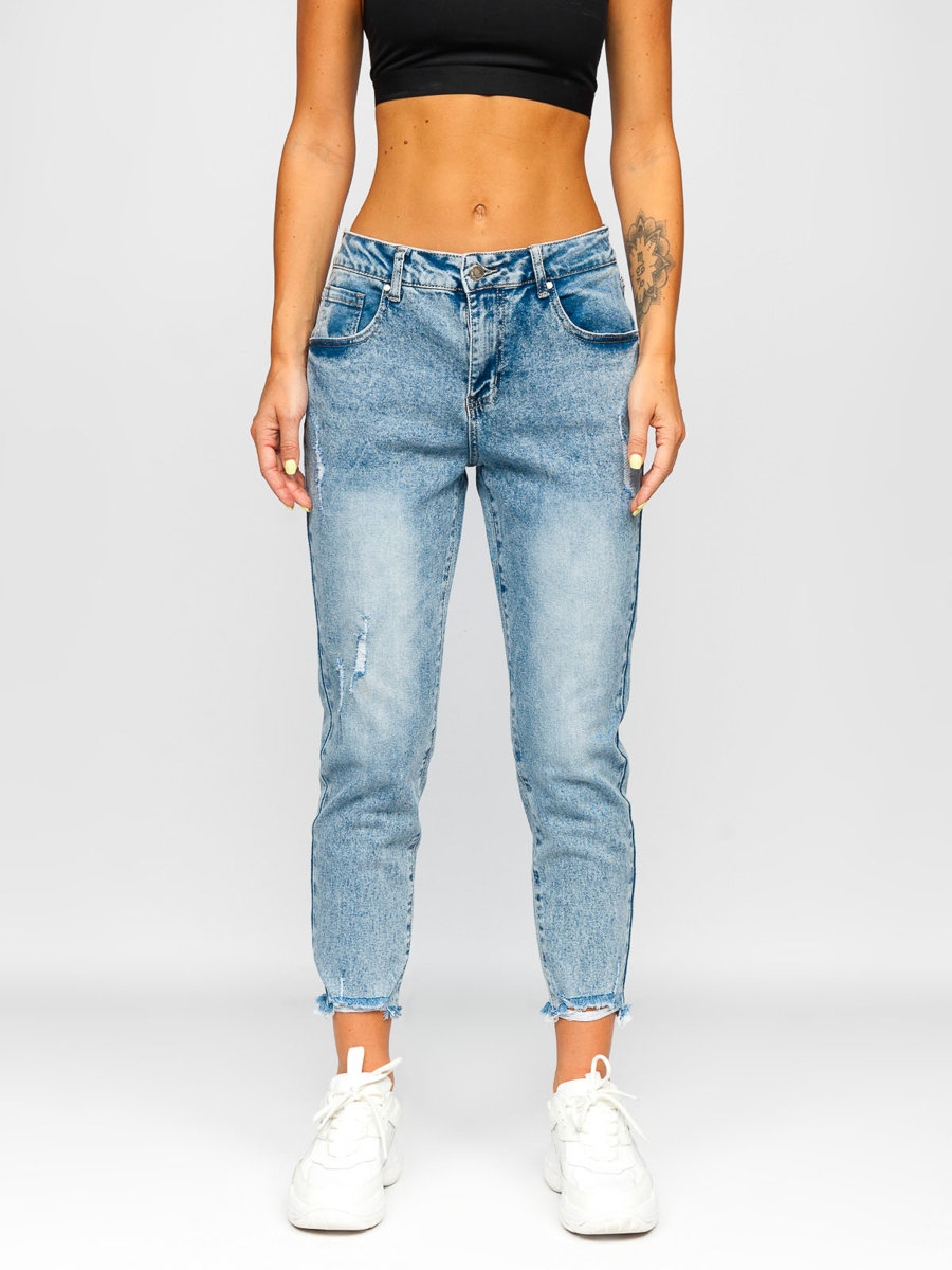 Niebieskie-spodnie-jeansowe-damskie-mom-fit-Denley