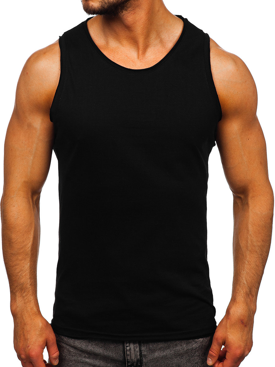 Koszulka-tank-top-meska-bez-nadruku-czarna-Bolf