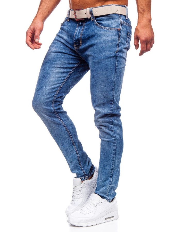 Granatowe-spodnie-jeansowe-meskie-skinny-fit-z-paskiem-Denley