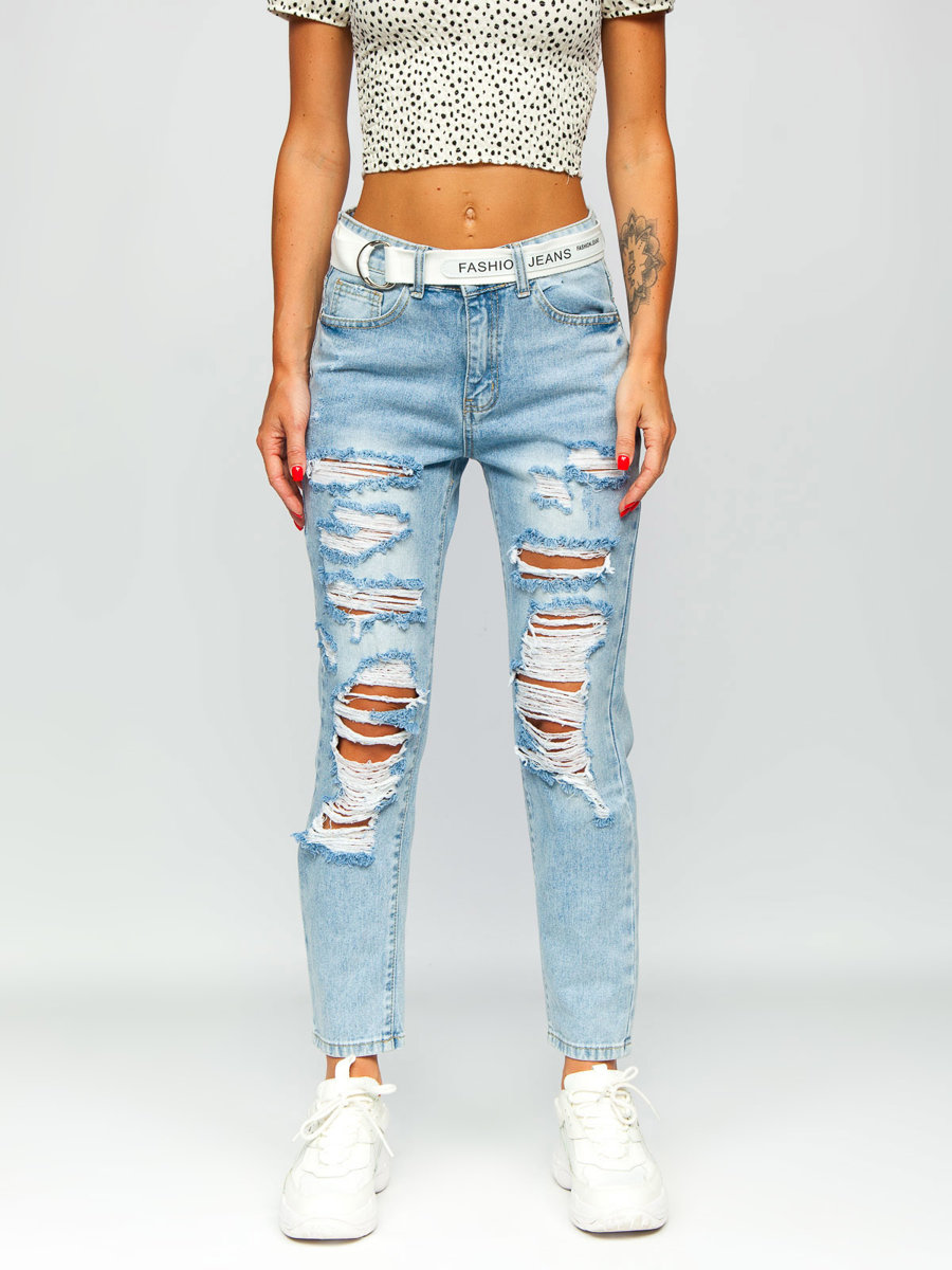 Blekitne-spodnie-jeansowe-damskie-z-paskiem-Denley