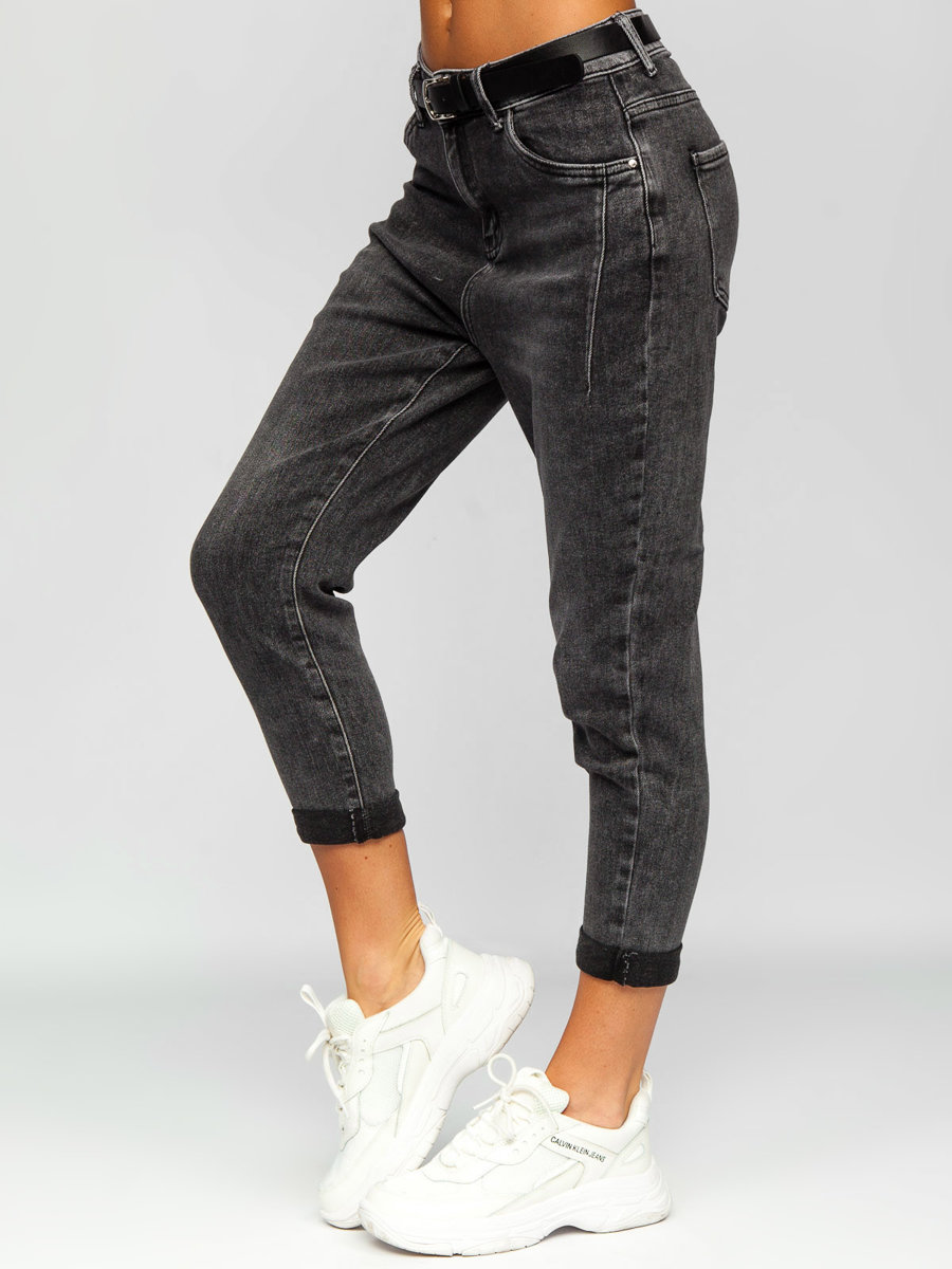 Czarne-spodnie-jeansowe-damskie-z-paskiem-Denley