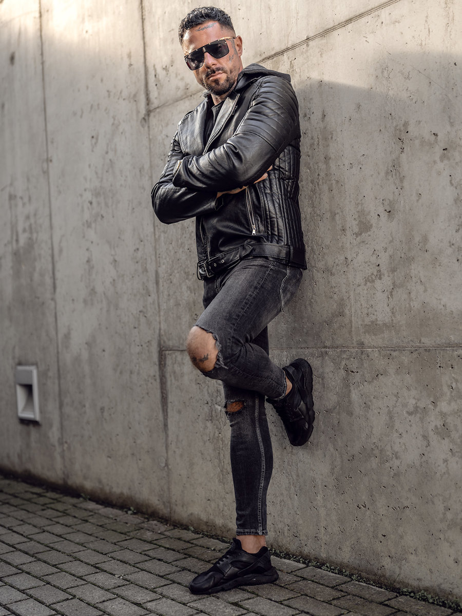 Czarna-ramoneska-kurtka-skorzana-meska-z-kapturem-biker-Denley
