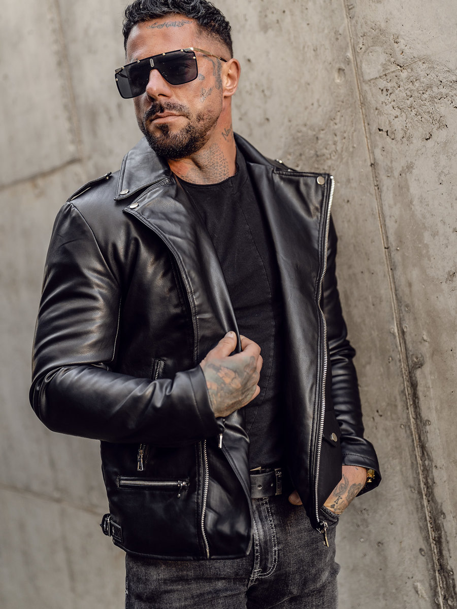 Czarna-skorzana-kurtka-meska-z-cwiekami-Denley