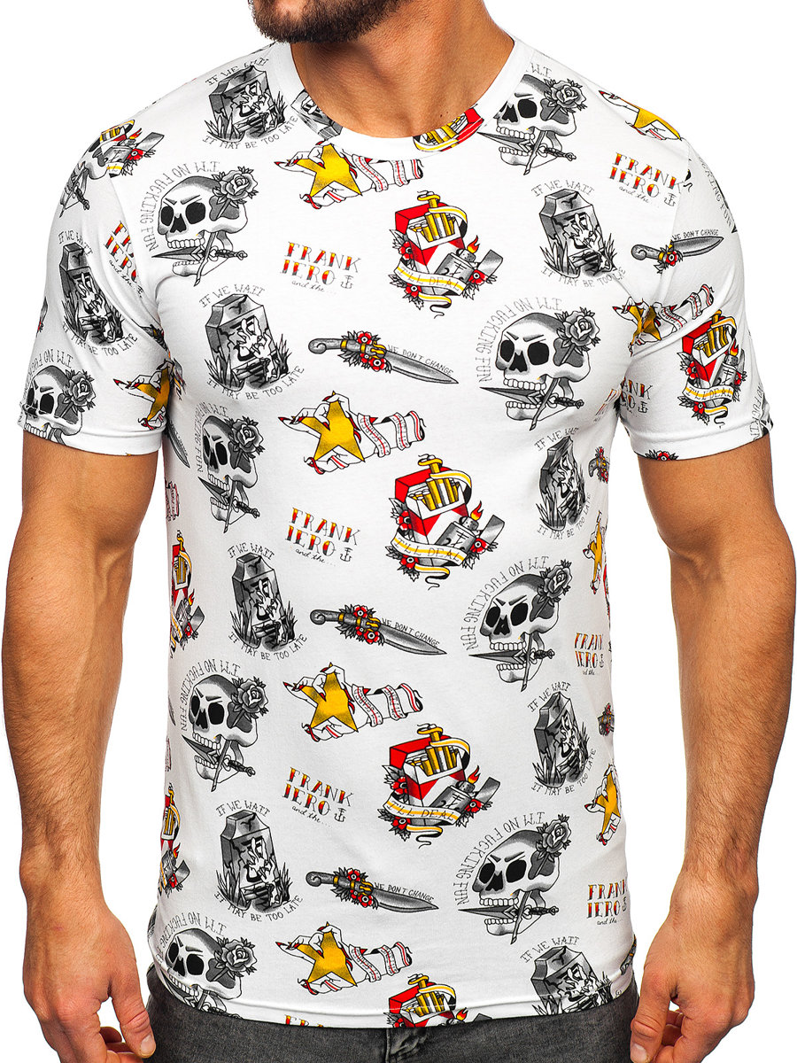 Bialy-bawelniany-t-shirt-meski-z-nadrukiem-Denley