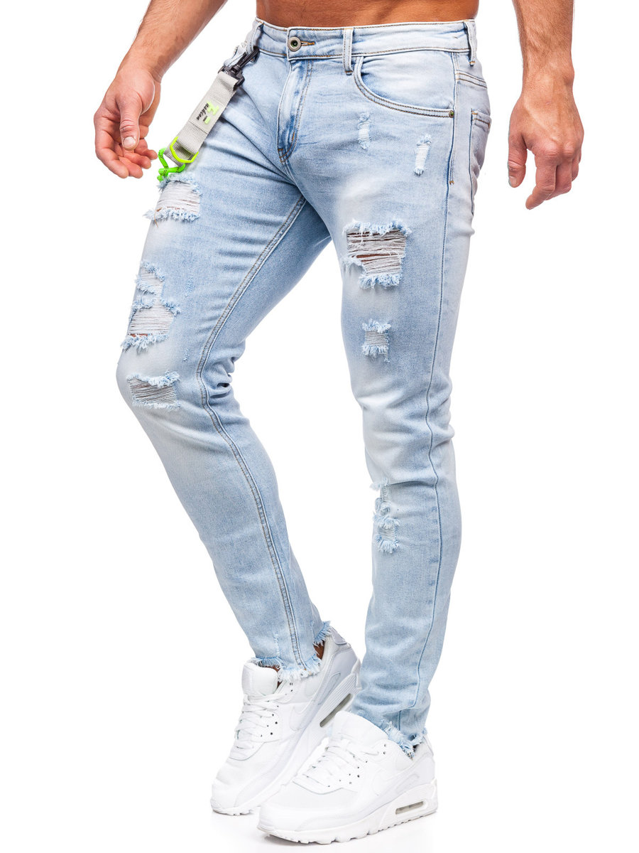Blekitne-spodnie-jeansowe-meskie-slim-fit-z-paskiem-Denley