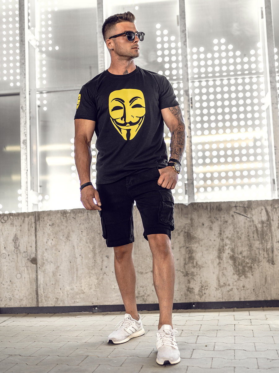 Czarne-krotkie-spodenki-bojowki-meskie-z-paskiem-Denley