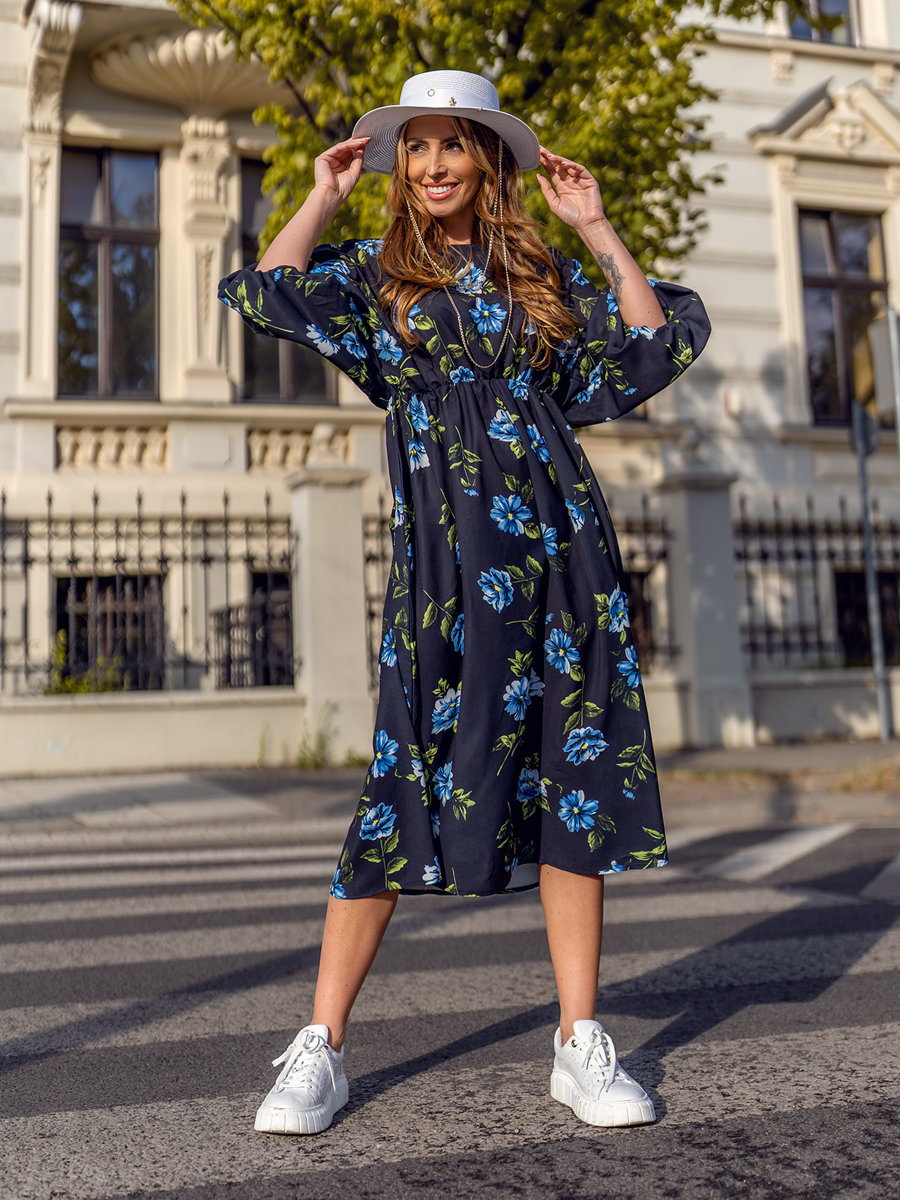 Czarno-niebieska-dluga-sukienka-damska-w-kwiaty-Denley