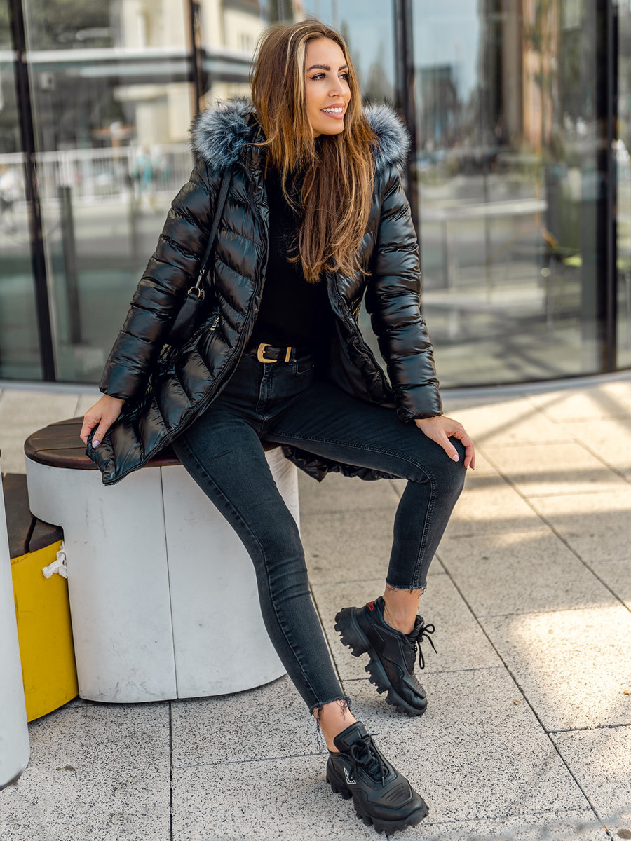 Czarna-dluga-pikowana-kurtka-plaszcz-damska-zimowa-z-kapturem-Denley