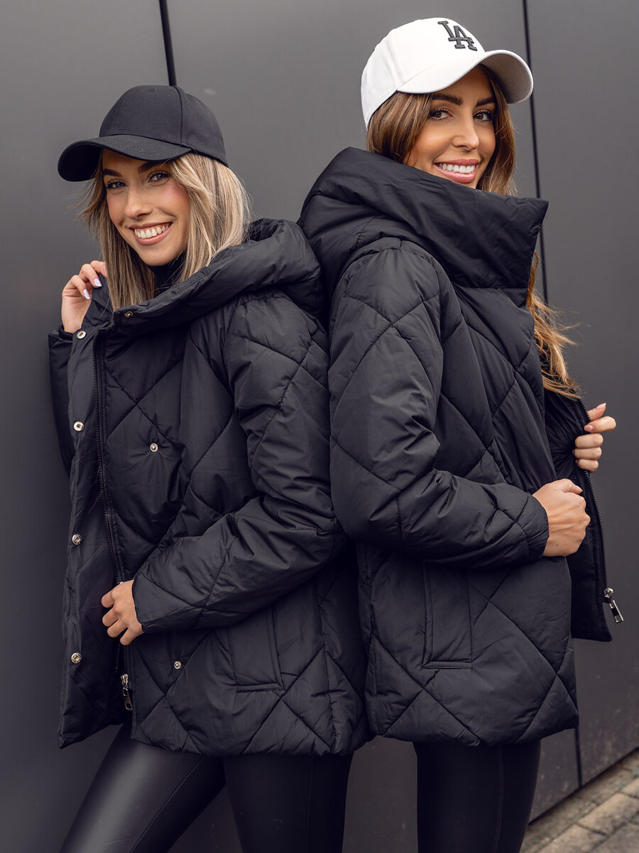 Czarna-pikowana-kurtka-damska-zimowa-z-kapturem-Denley