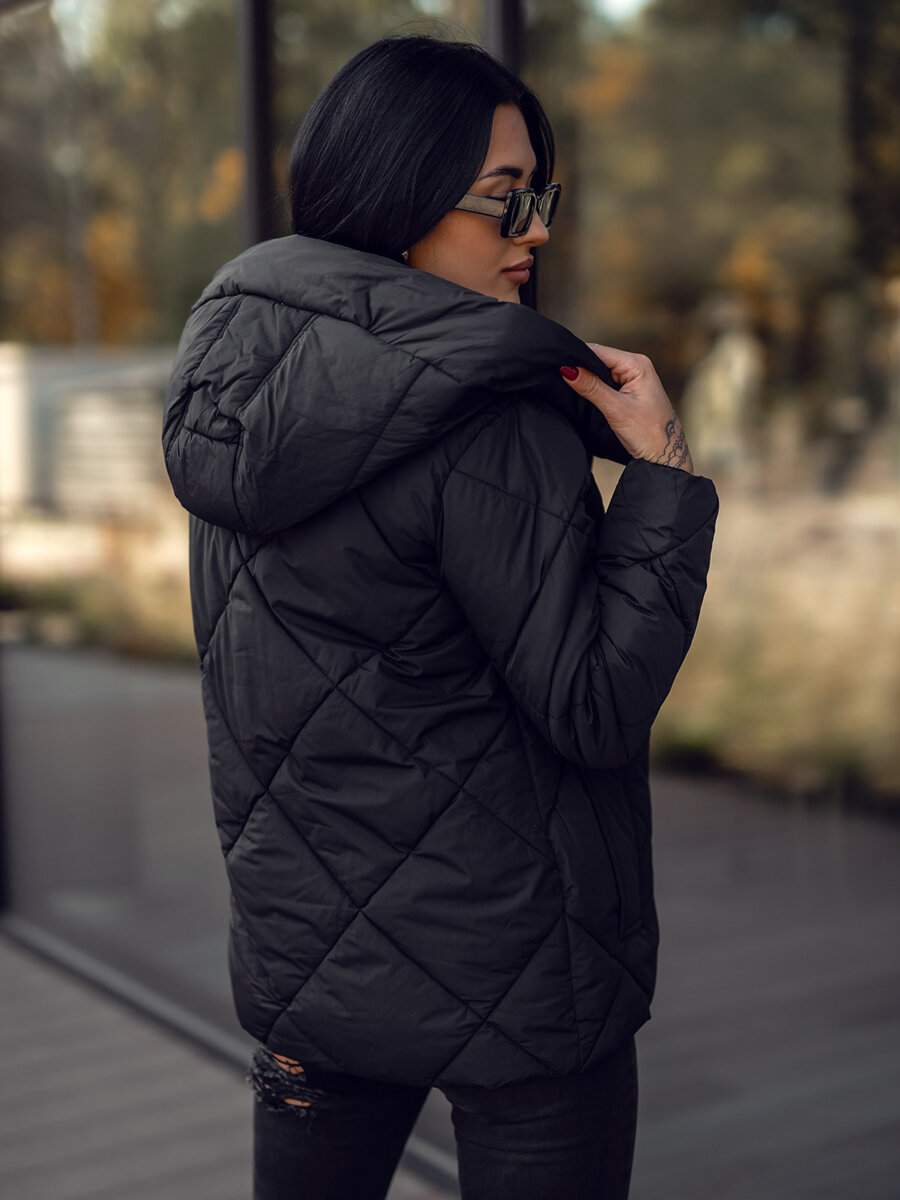 Czarna-pikowana-kurtka-damska-zimowa-z-kapturem-Denley