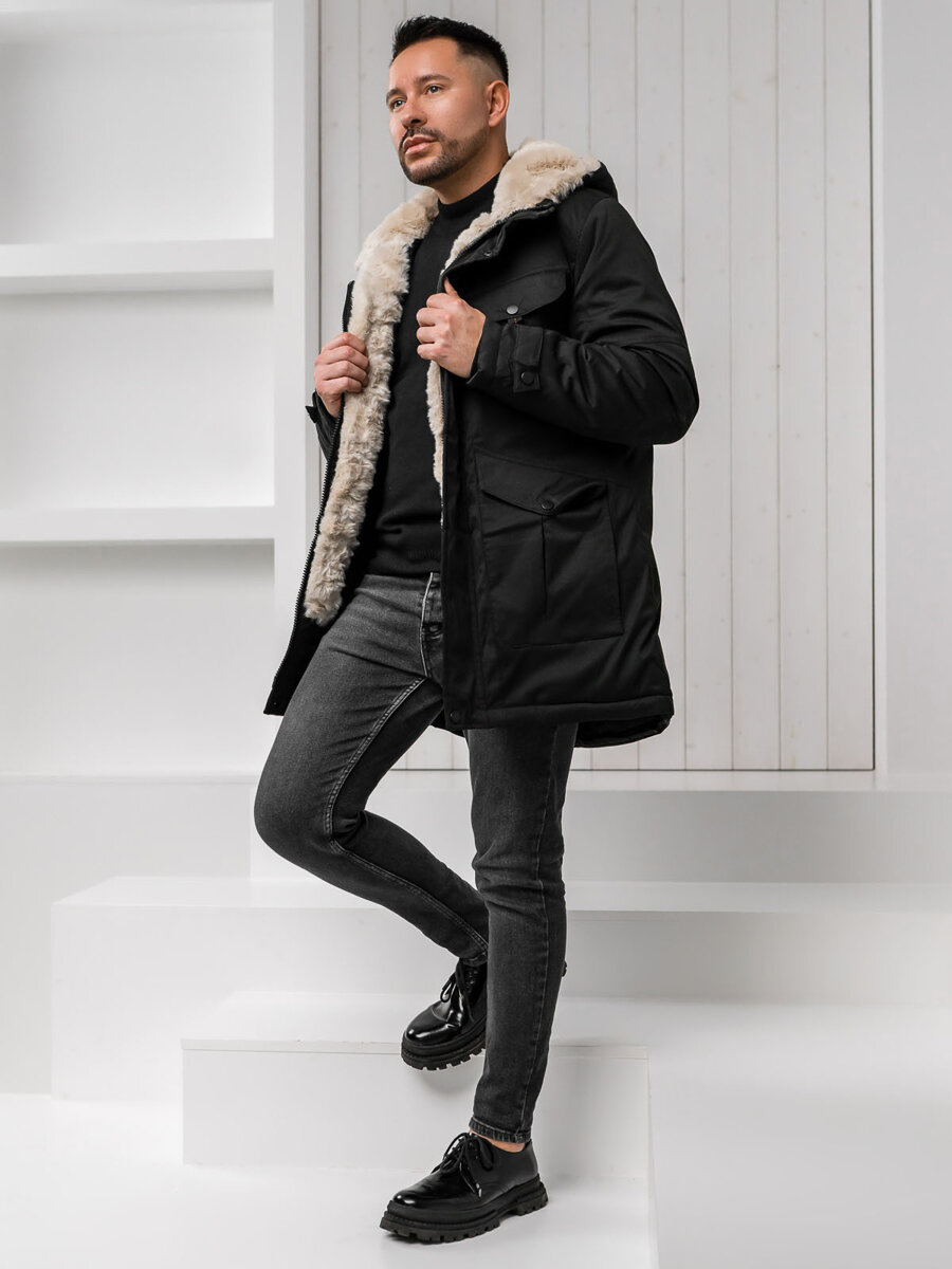 Czarna-kurtka-meska-zimowa-parka-Denley