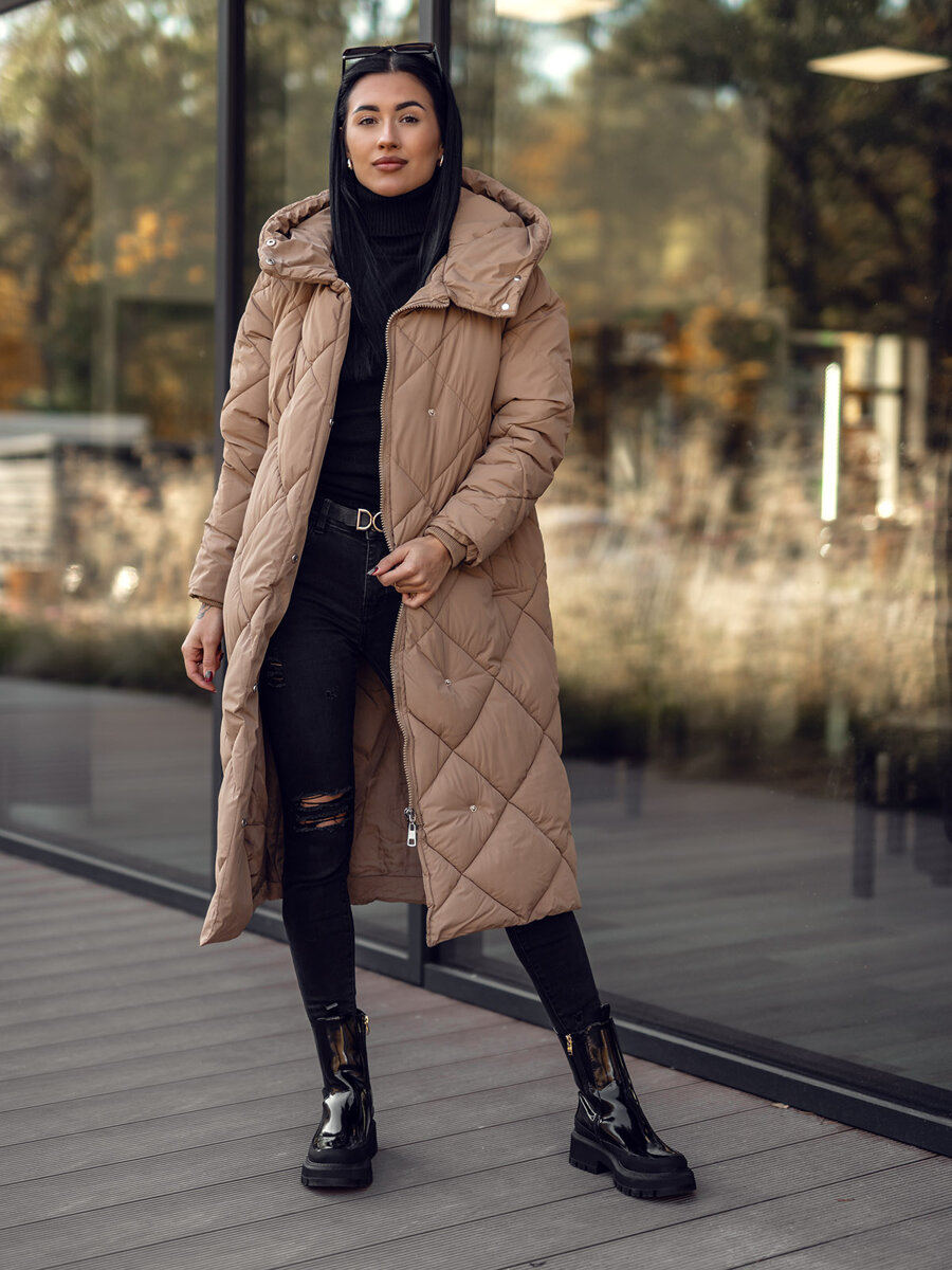 Camelowa-dluga-pikowana-kurtka-plaszcz-damska-zimowa-z-kapturem-Denley