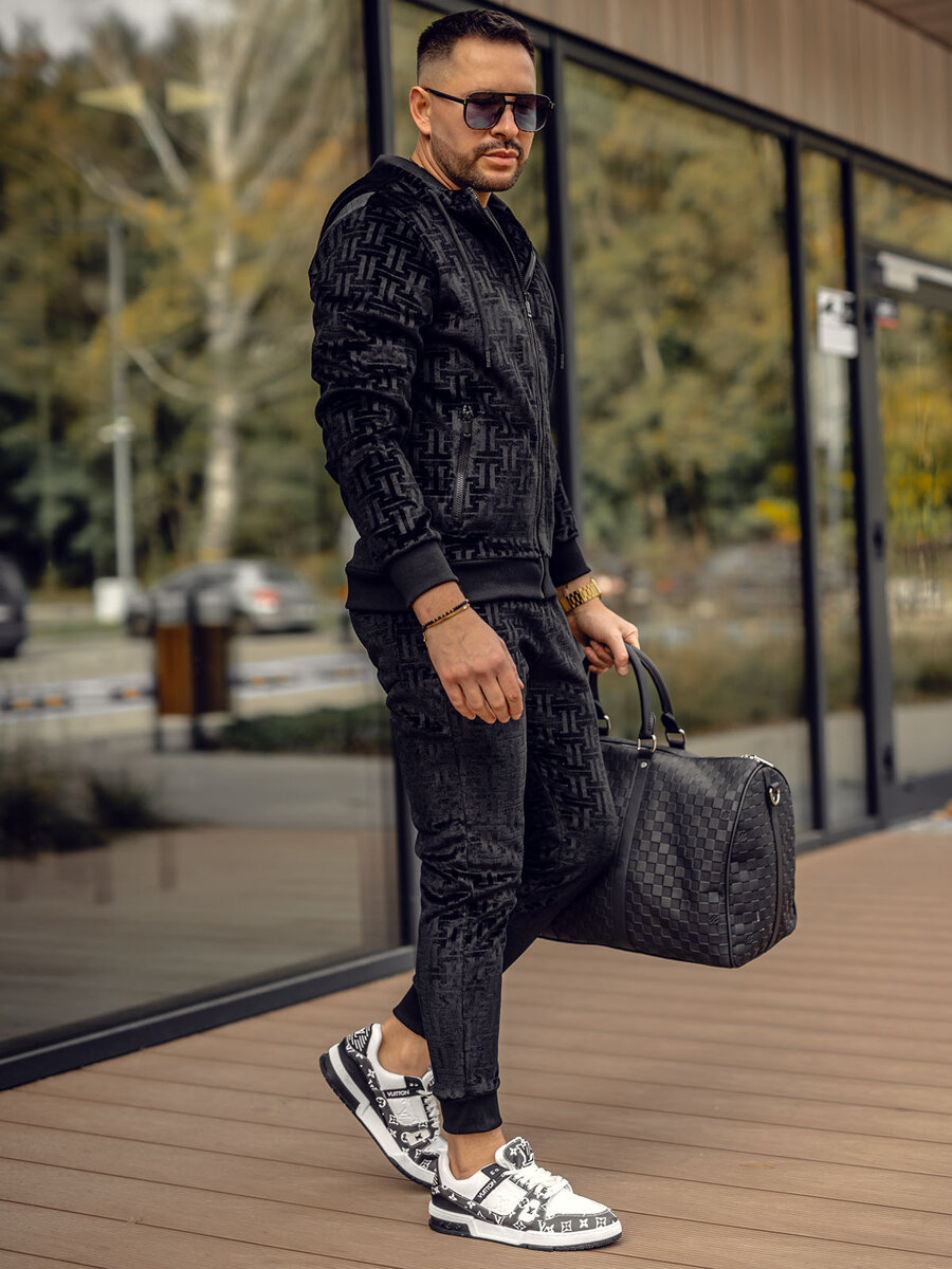 Men's-Velour-Tracksuit-Black-Bolf