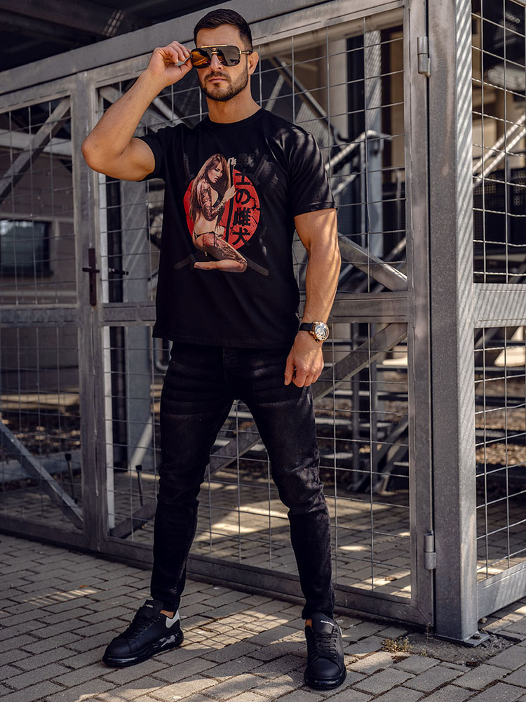 Czarny-t-shirt-meski-z-nadrukiem-Bolf