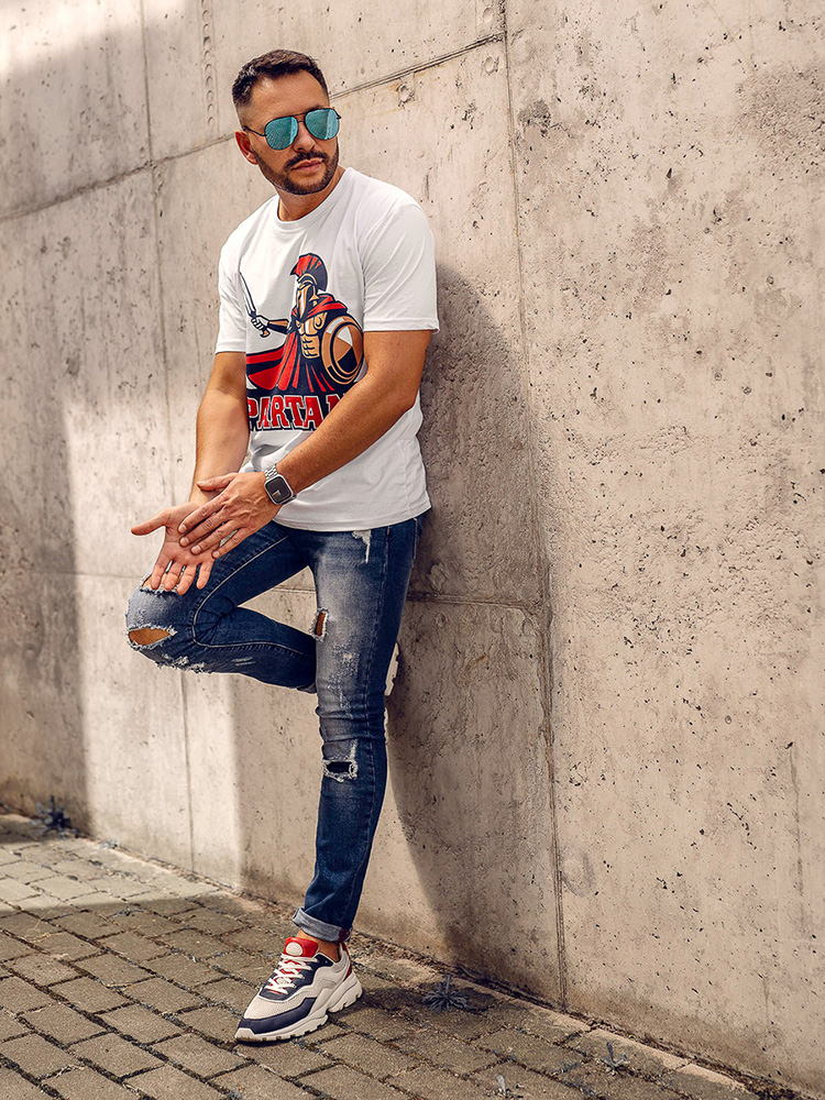 Bialy-bawelniany-t-shirt-meski-z-nadrukiem-Bolf