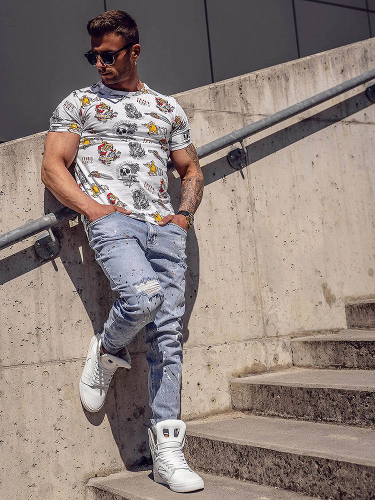 Bialy-bawelniany-t-shirt-meski-z-nadrukiem-Bolf