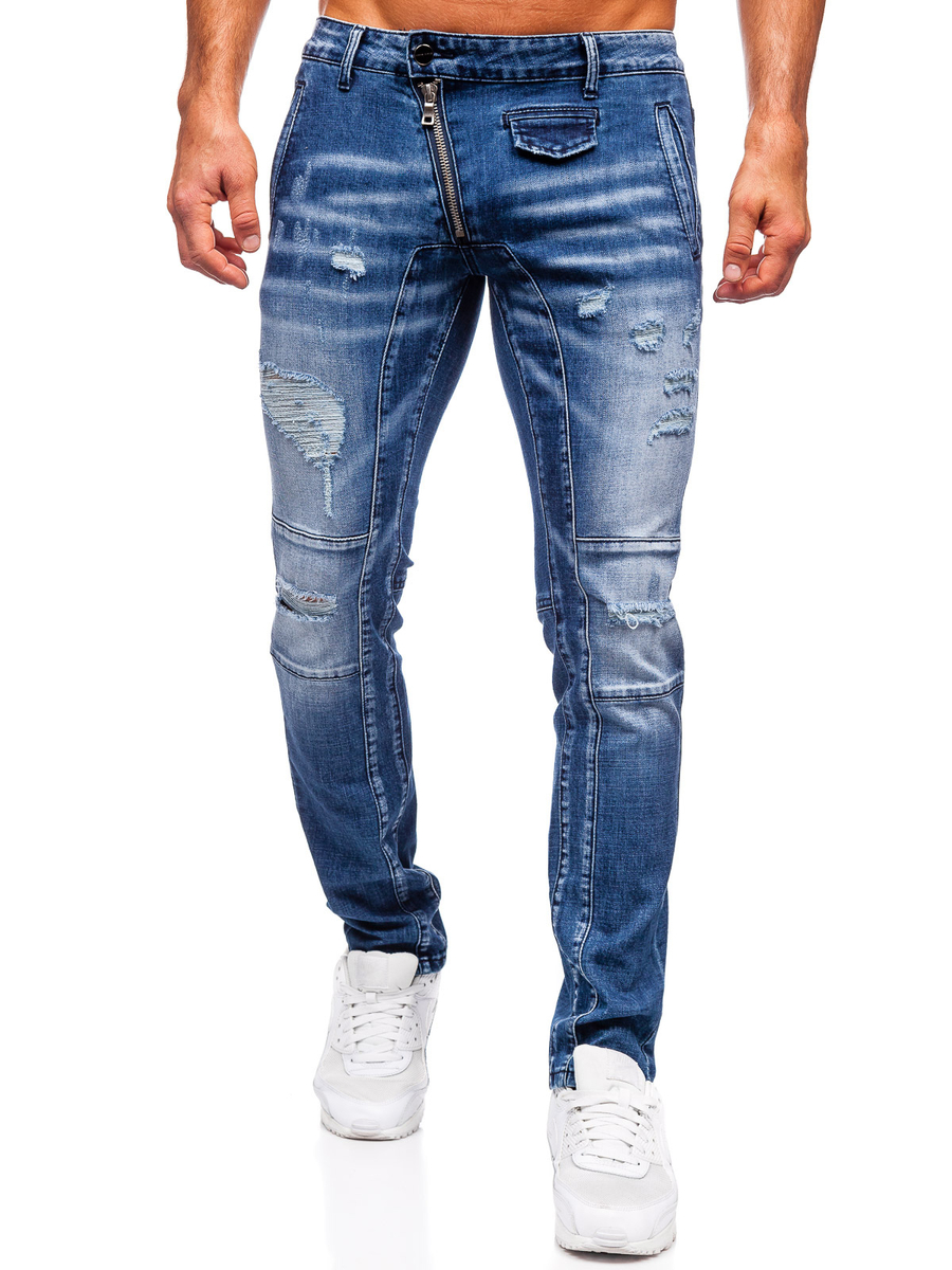 Granatowe-spodnie-jeansowe-meskie-slim-fit-Denley