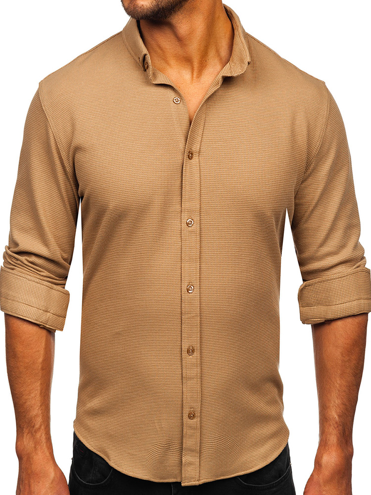 Brazowa-muslinowa-koszula-meska-z-dlugim-rekawem-Denley