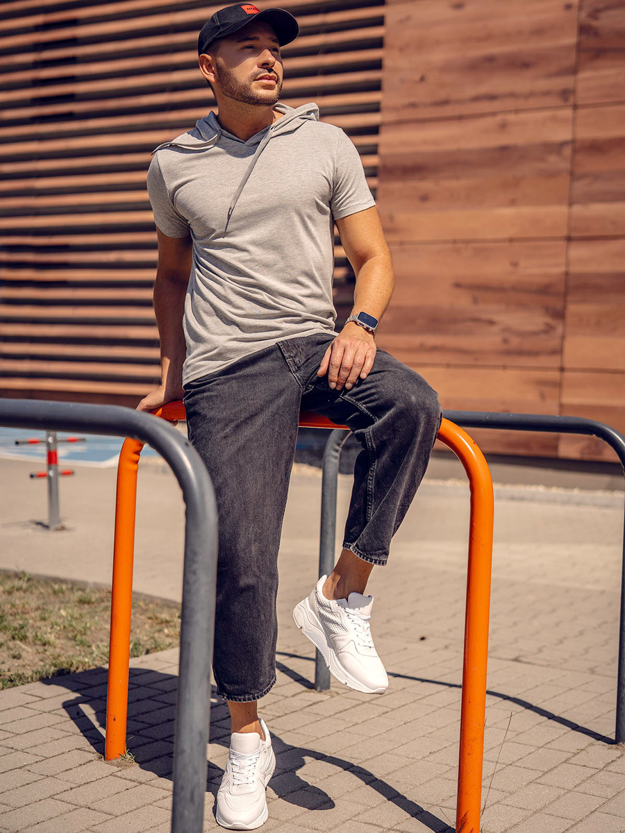 Szary-bez-nadruku-t-shirt-meski-z-kapturem-Denley