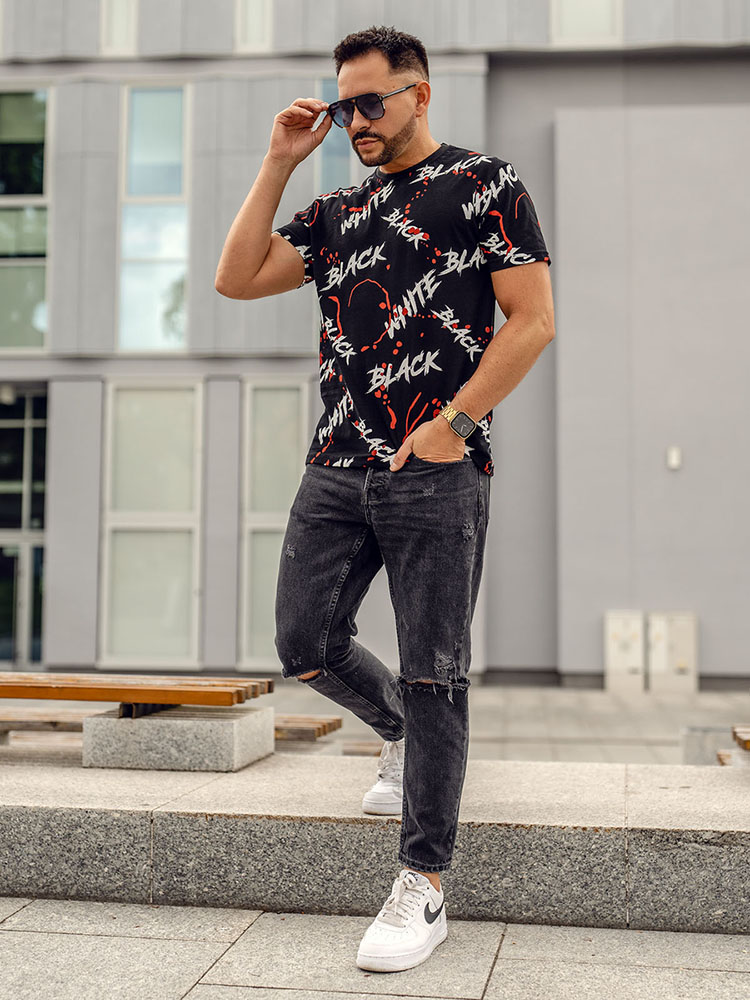 Czarno-czerwony-t-shirt-meski-z-nadrukiem-Bolf