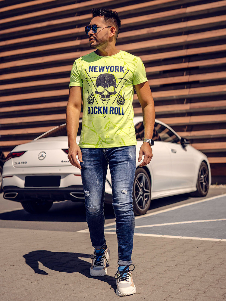 Zielony-neon-T-shirt-meski-z-nadrukiem-Denley