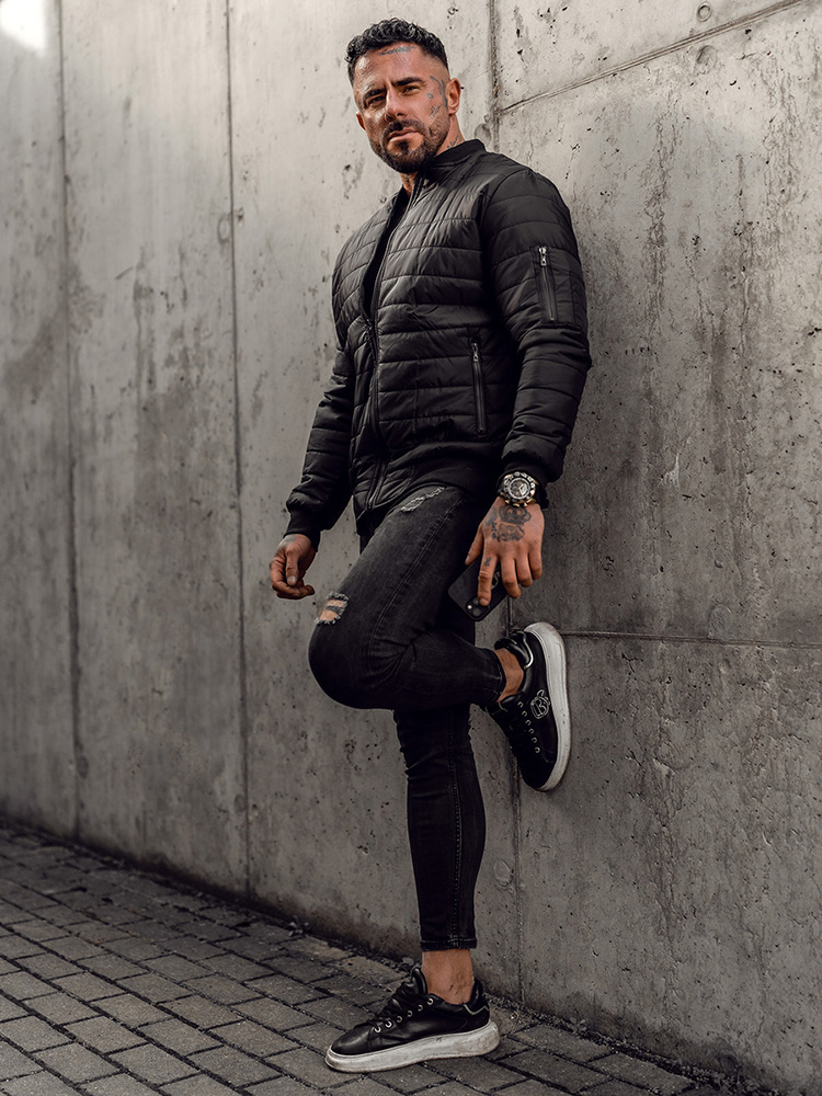 Czarna-przejsciowa-kurtka-meska-pikowana-bomberka-Denley