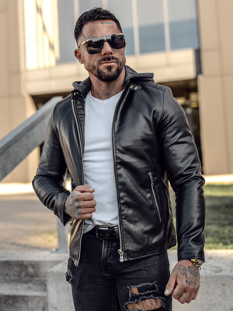 Czarna-skorzana-kurtka-meska-z-kapturem-biker-Denley