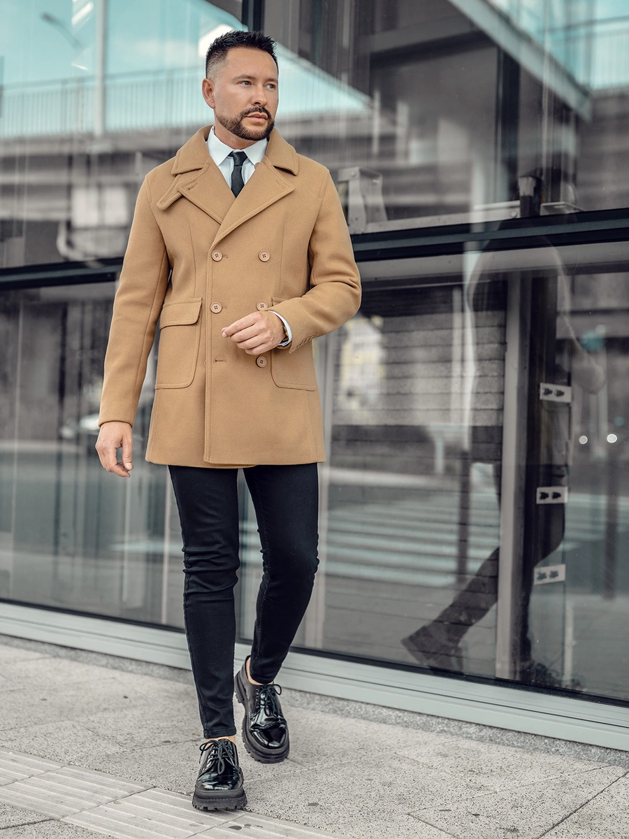 Camelowy-dwurzedowy-krotki-plaszcz-meski-zimowy-Denley