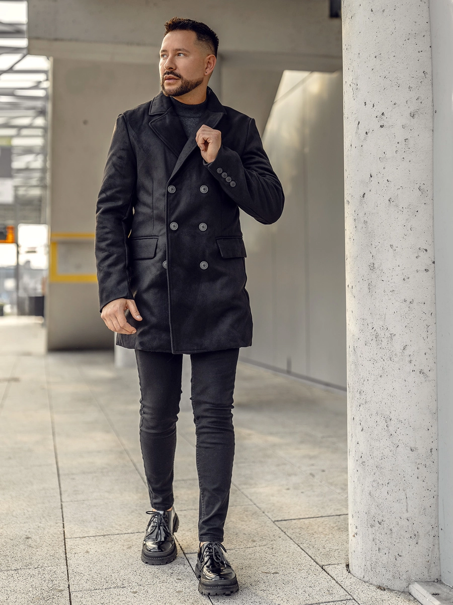 Czarny-dlugi-dwurzedowy-plaszcz-meski-zimowy-Denley