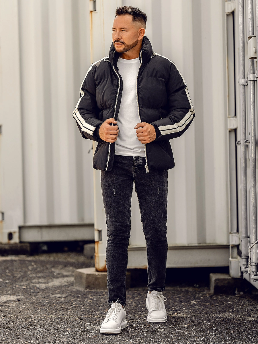 Czarna-pikowana-kurtka-meska-zimowa-Denle