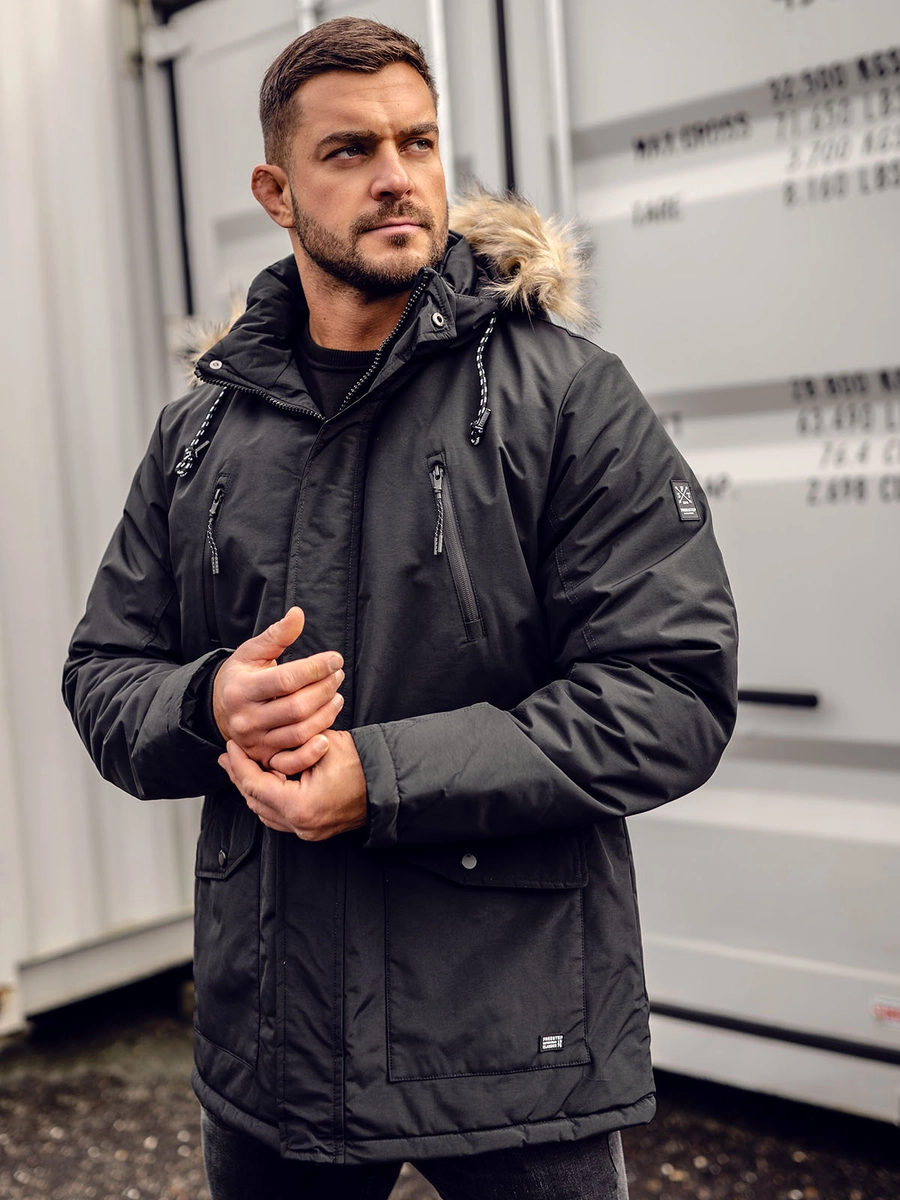 Czarna-kurtka-meska-zimowa-parka-alaska-Denley