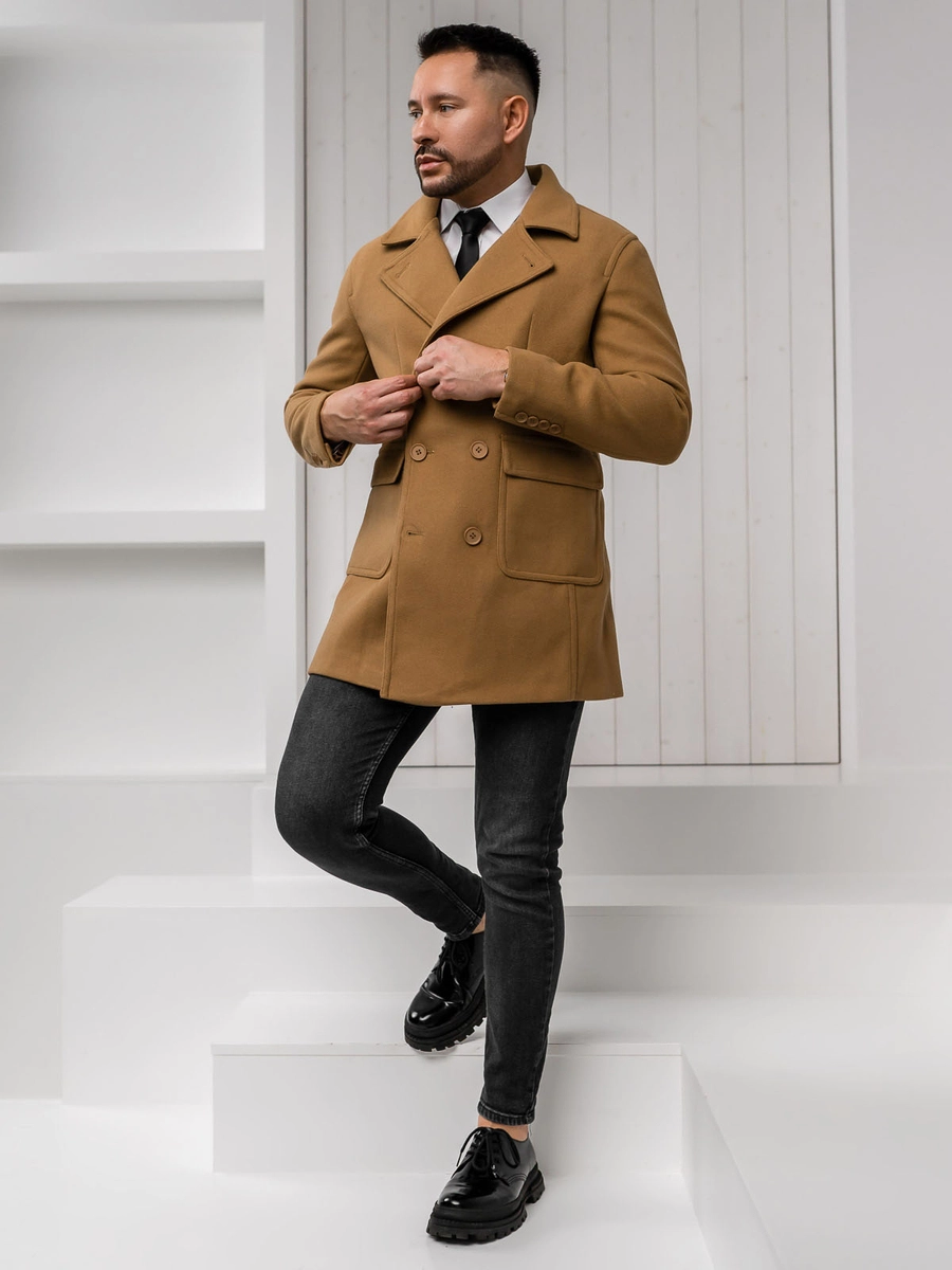 Camelowy-dwurzedowy-krotki-plaszcz-meski-zimowy-Denley