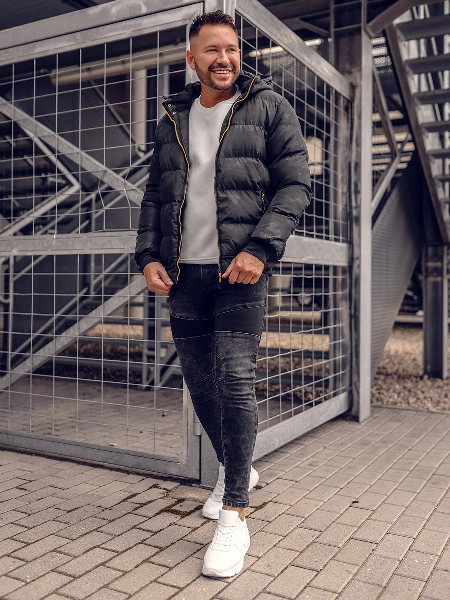 Czarna-pikowana-kurtka-meska-zimowa-Denley