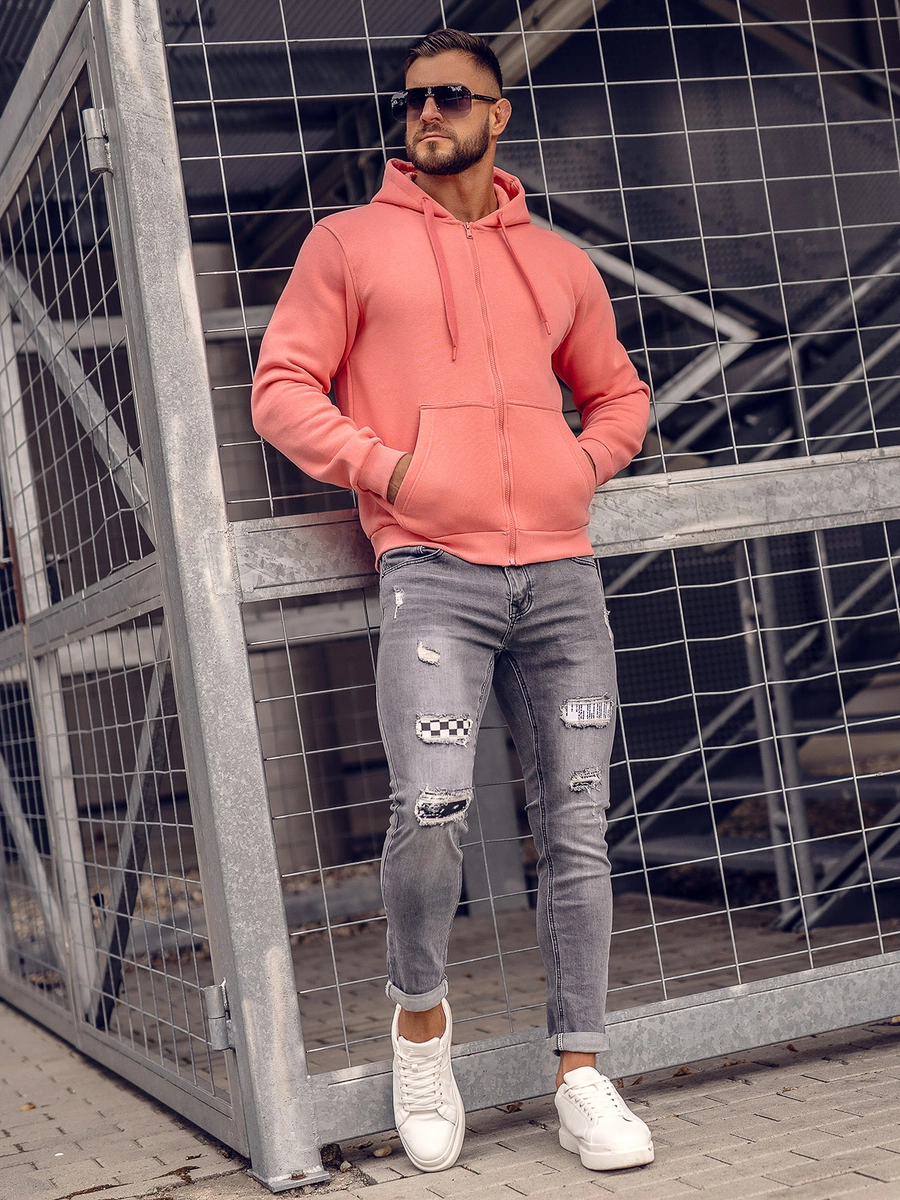 Koralowa-gruba-rozpinana-bluza-meska-z-kapturem-Bolf