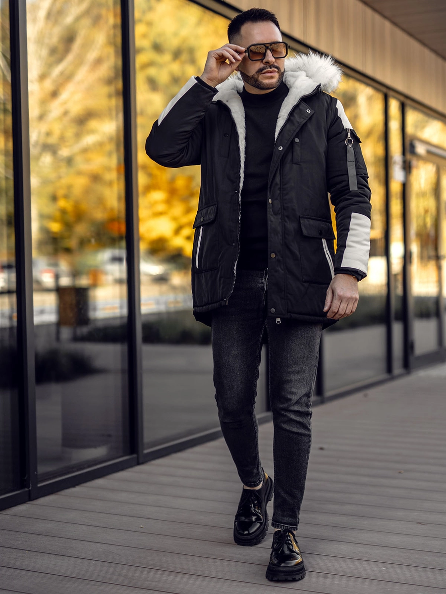 Czarna-kurtka-meska-zimowa-parka-Denley