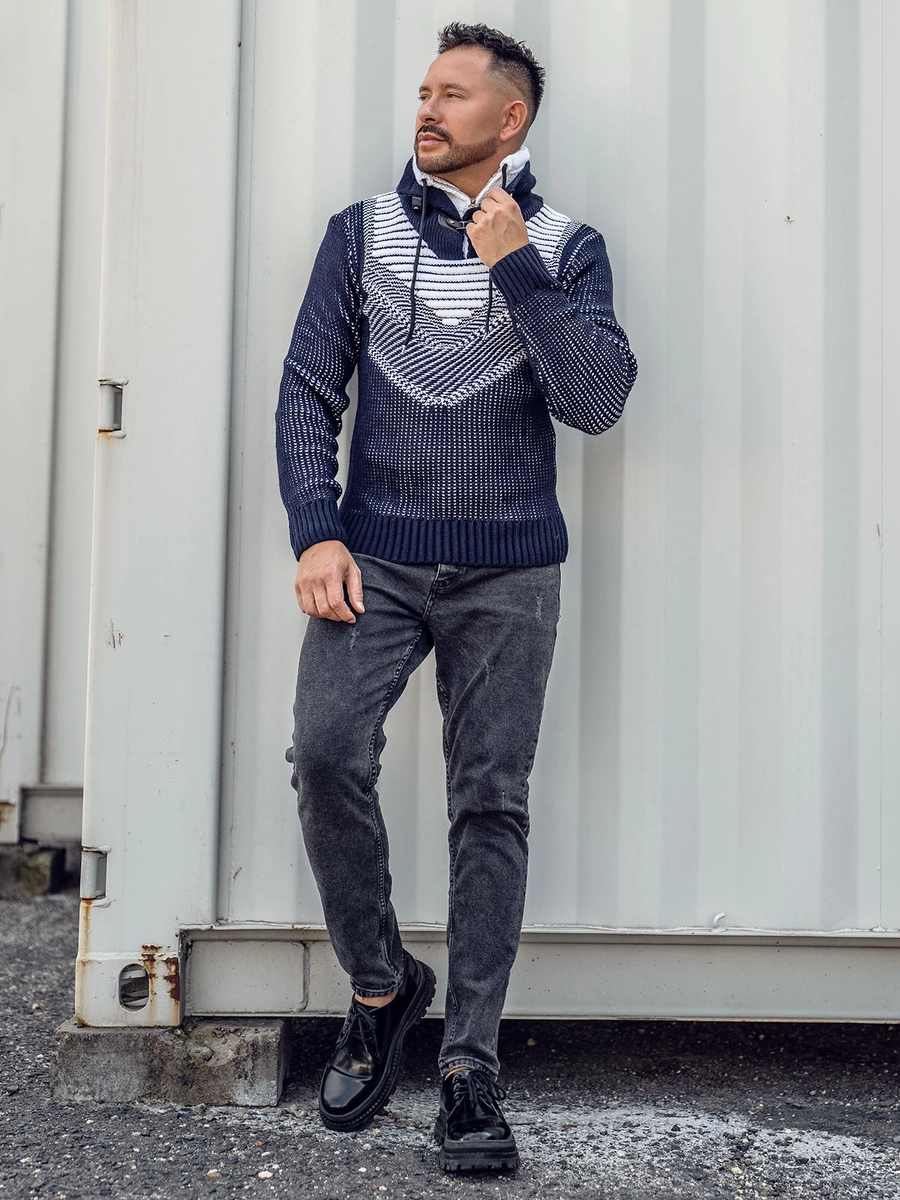 Granatowy-gruby-sweter-meski-ze-stojka-Denley