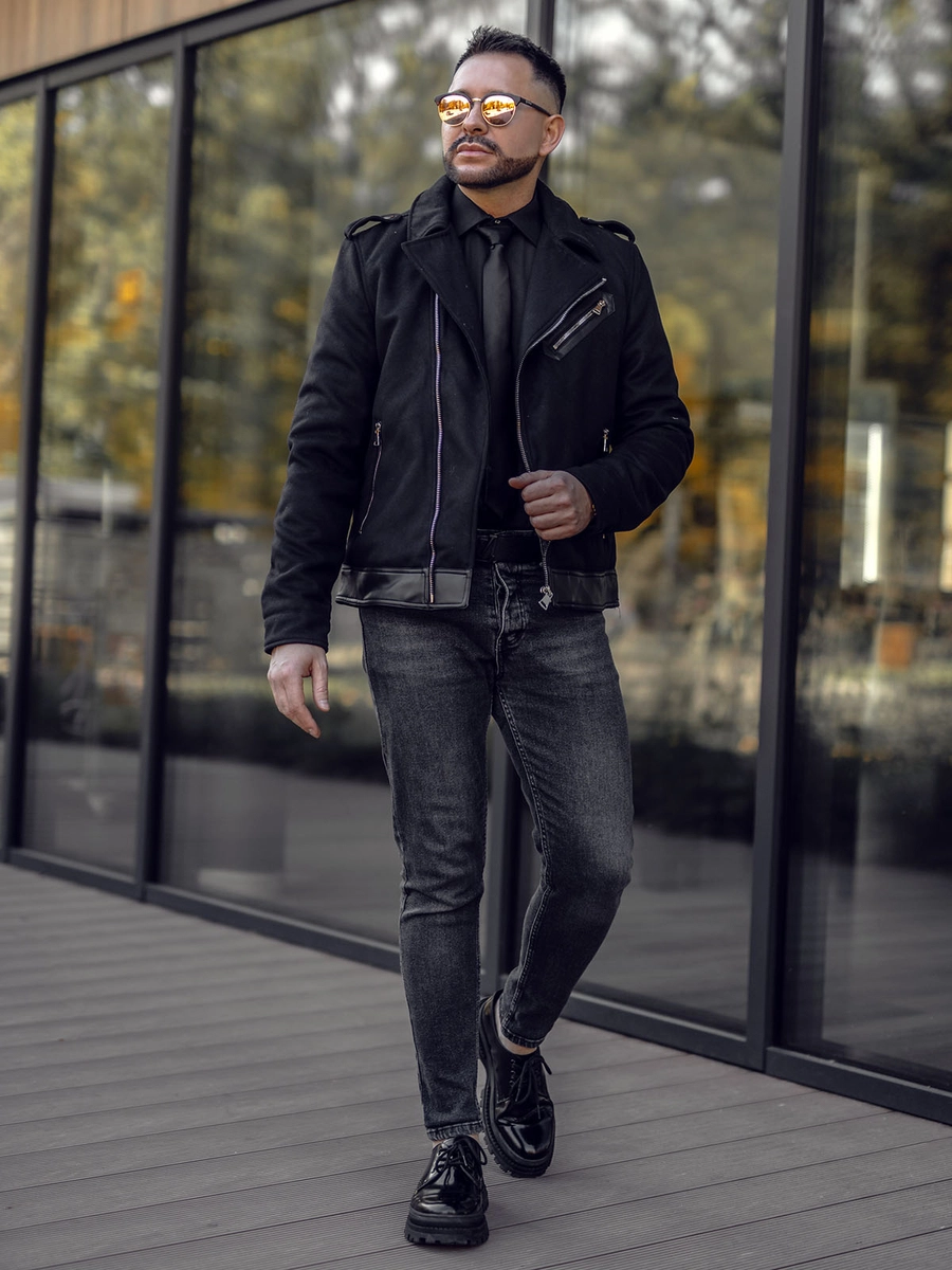 Czarna-ramoneska-kurtka-meska-zimowa