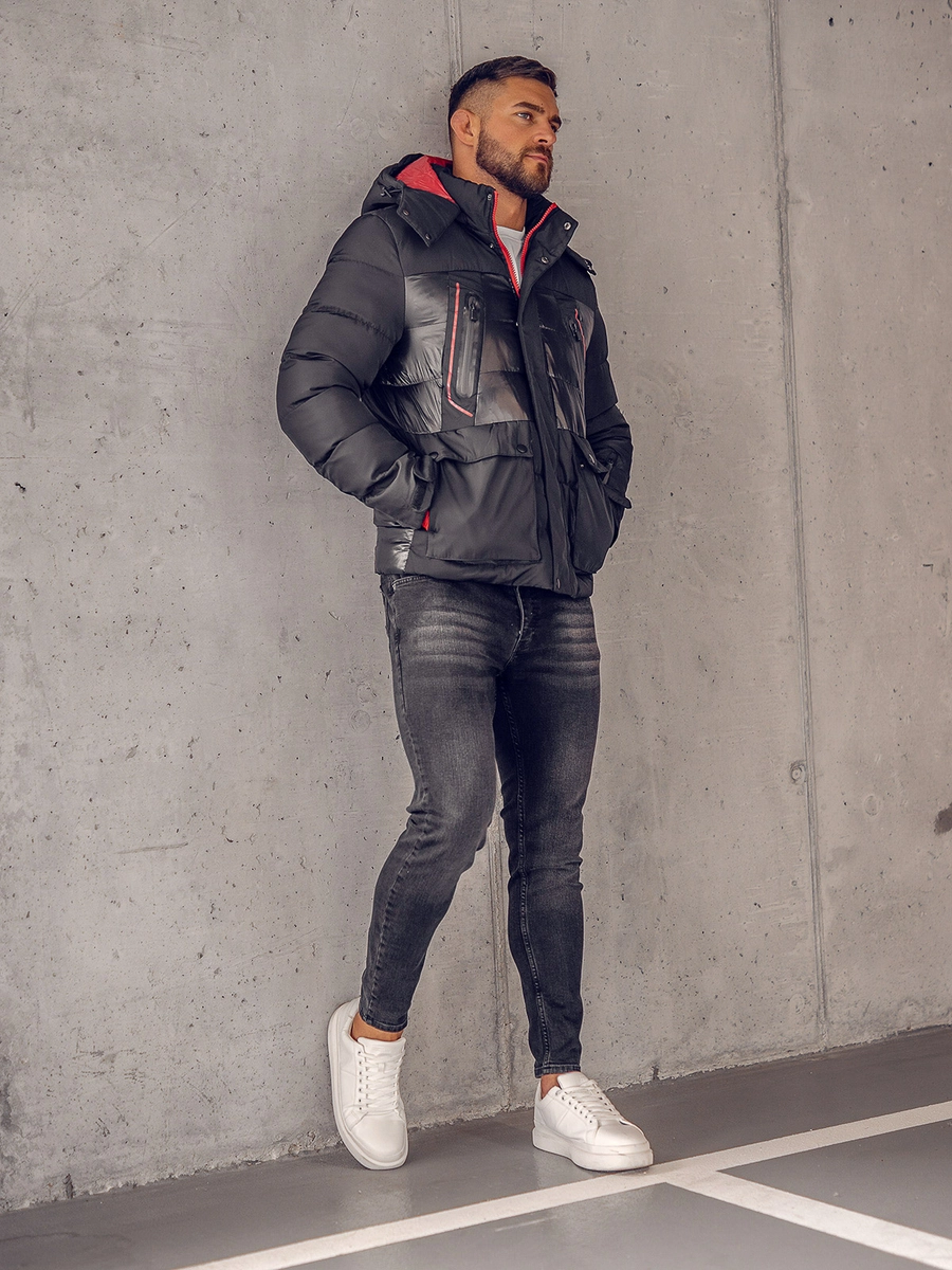 Czarna-pikowana-kurtka-meska-zimowa-Denley