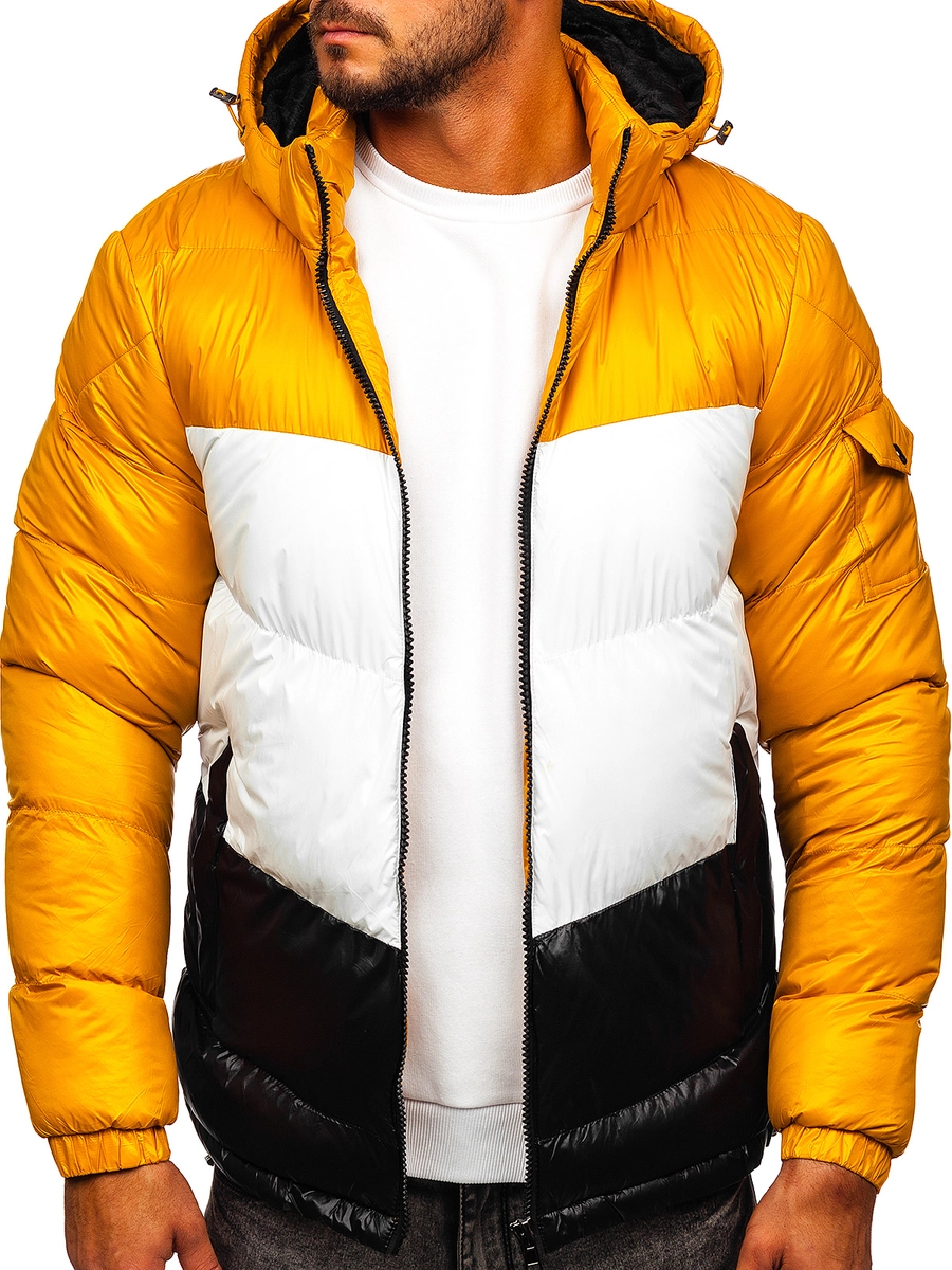 Camelowo-czarna-pikowana-kurtka-meska-zimowa-Denley