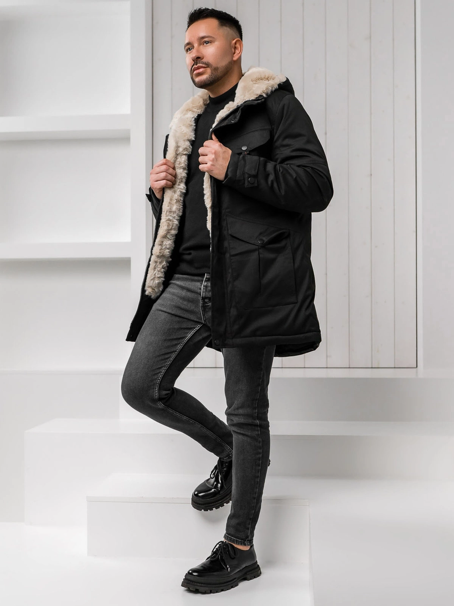 Czarna-kurtka-meska-zimowa-parka-Denley