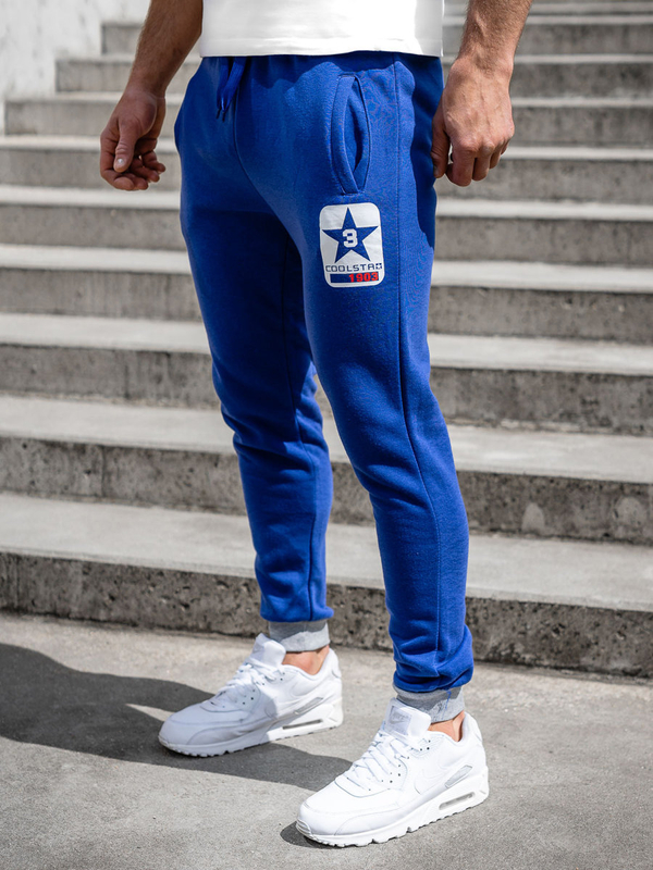 Niebieskie spodnie męskie joggery dresowe Denley K10001
