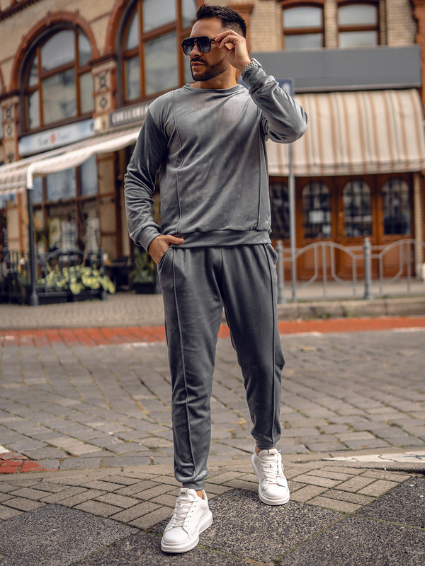 Szary welurowy dres męski Bolf 0001