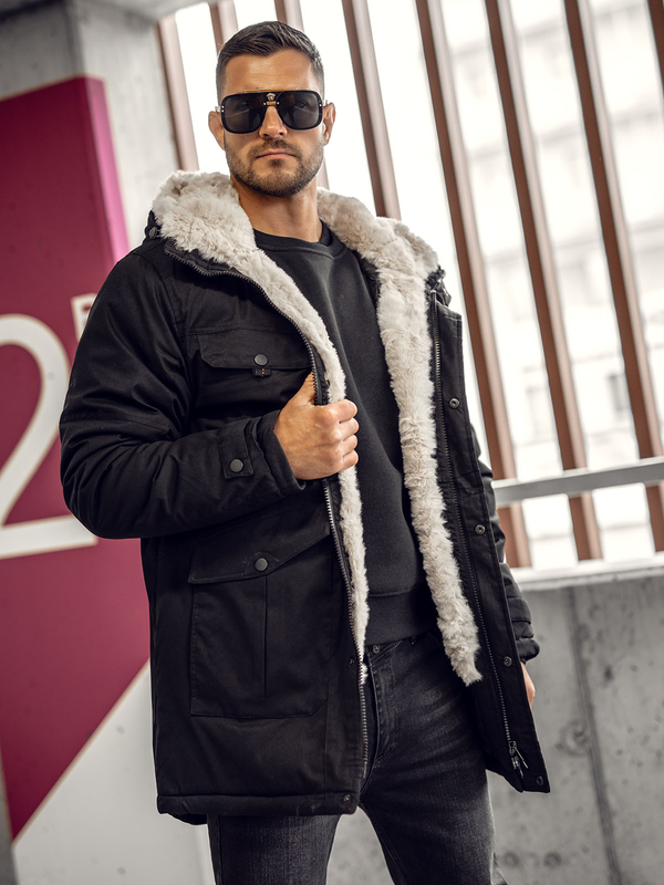 Czarna kurtka męska zimowa parka Denley 22M318A