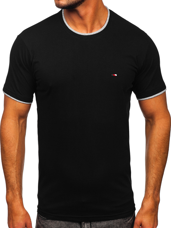 Czarny t-shirt męski bez nadruku Denley 14316