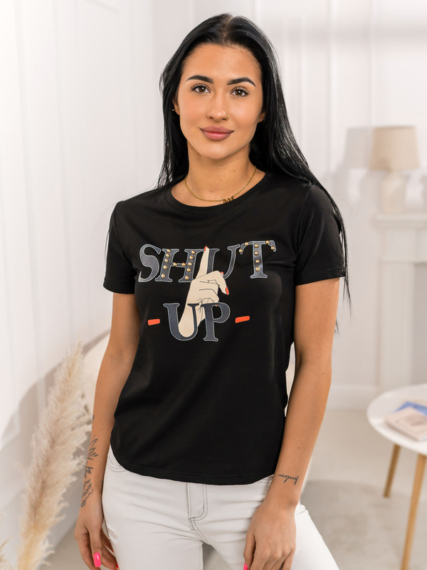 Czarny t-shirt damski z nadrukiem Denley 95T2501