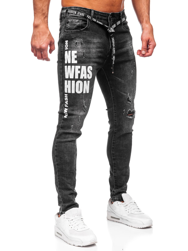 Czarne spodnie jeansowe męskie slim fit Denley TF277